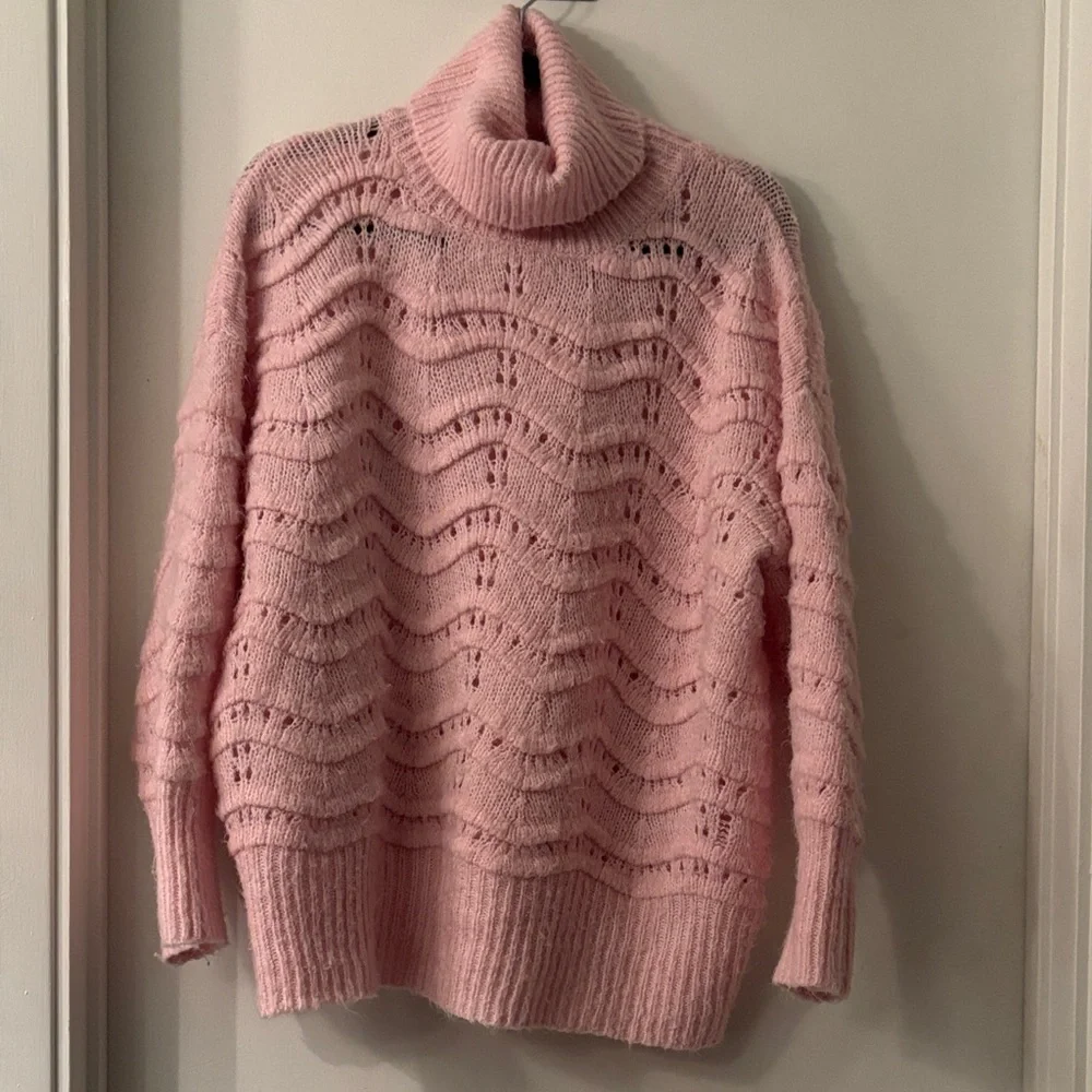 FRNCH Oversized Soft Pink Turtleneck Sweater